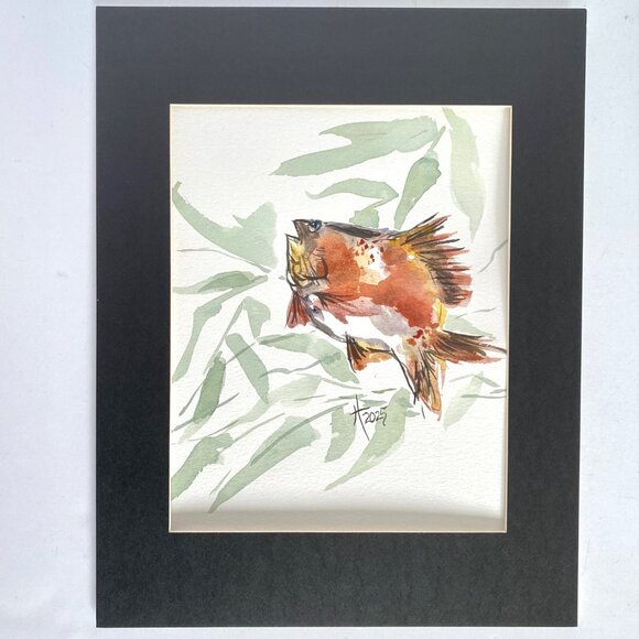 Crappie in Reeds Original Watercolor Wall Art Painting 11x14in Matted FrameReady - Picture 2 of 6